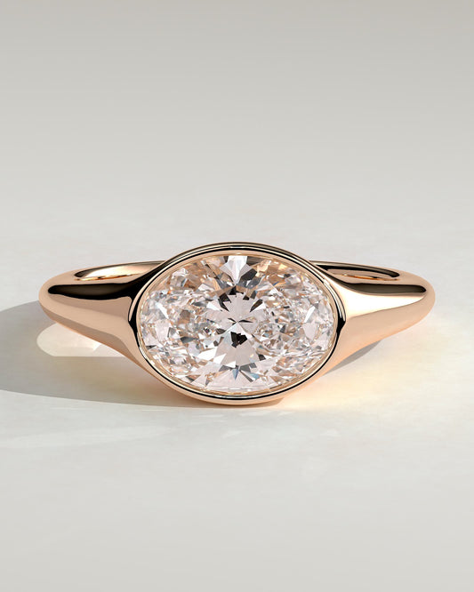 Sophie - Oval East West Bezel Solitaire with Signet Band Engagement Ring - Rose Gold