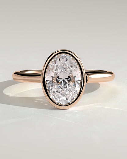 Lexie - Statement Oval Bezel Solitaire with Open Cathedral High Setting Engagement Ring - Rose Gold