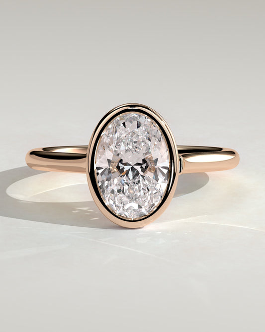 Lexie - Statement Oval Bezel Solitaire with Open Cathedral High Setting Engagement Ring - Rose Gold