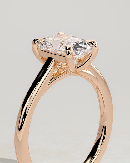 Kelsey - Elongated Cushion Claw Solitaire with Cathedral Low Setting and Open Trellis Gallery Engagement Ring - Rose Gold