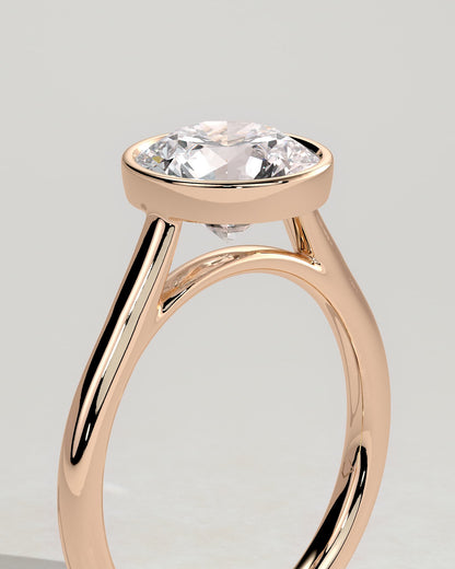 Kaylah - Statement Round Bezel Solitaire with Open Cathedral High Setting Engagement Ring - Rose Gold