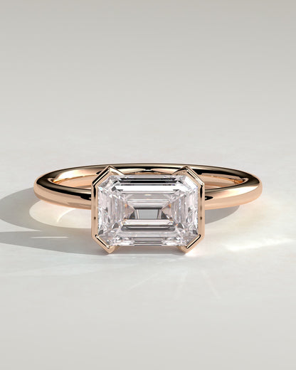 Jodie - Emerald East West Half Bezel Solitaire Engagement Ring - Rose Gold
