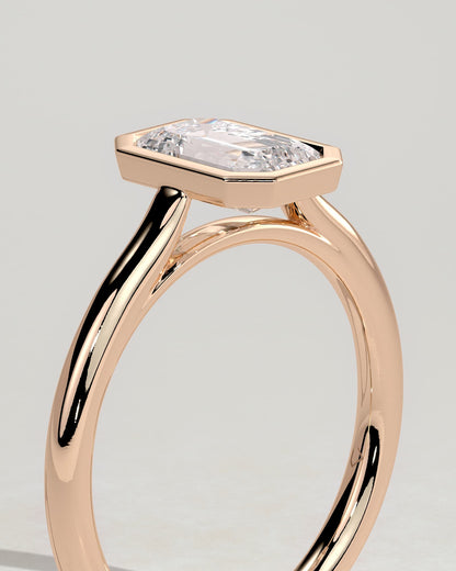 Journee - Statement Emerald Bezel Solitaire with Open Cathedral High Setting Engagement Ring - Rose Gold