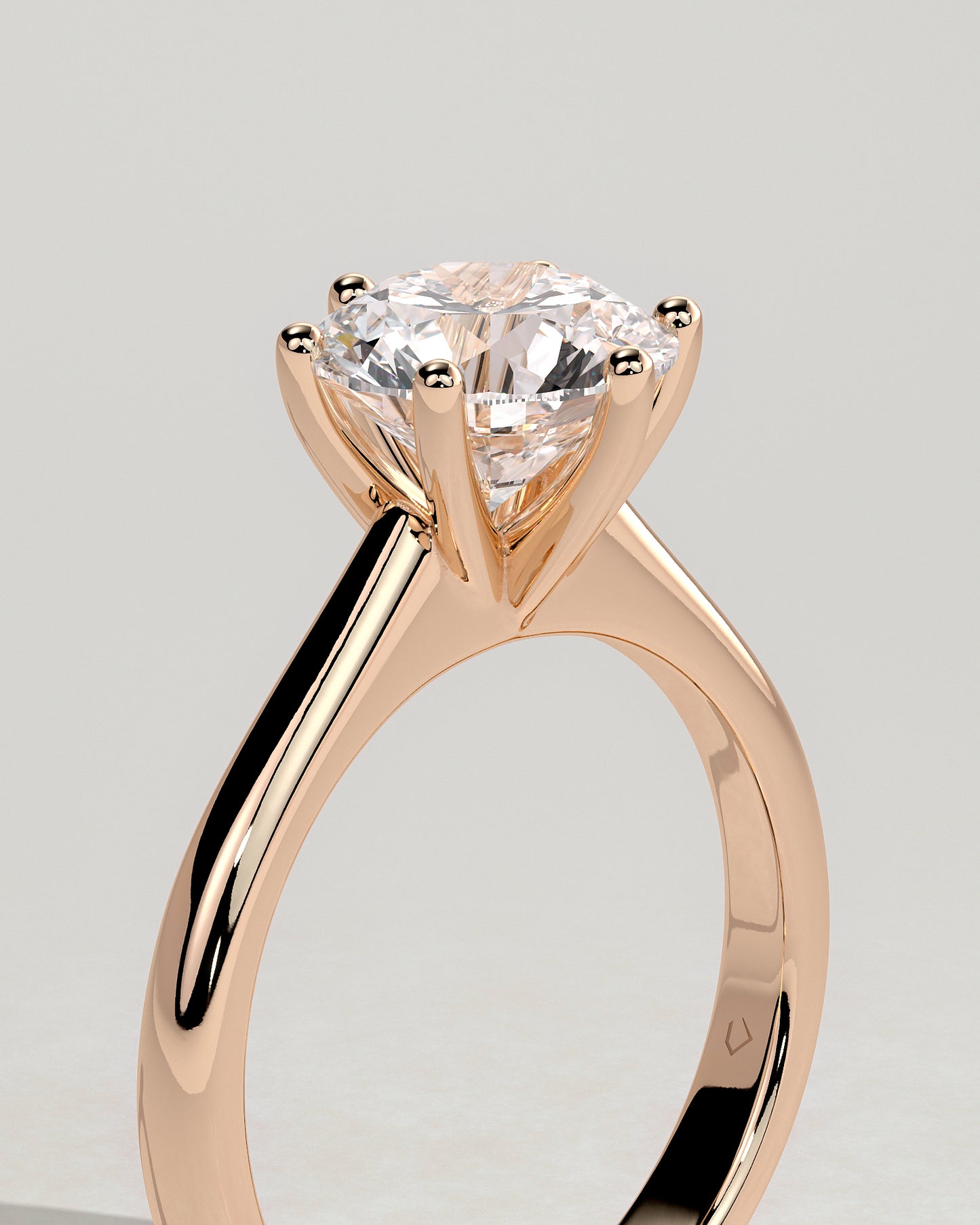 Jacqueline - Round Claw Solitaire with Solid Cathedral Low Setting Engagement Ring - Rose Gold - Rose Gold 2ct