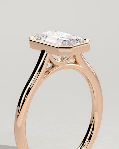 Imani - Emerald Bezel Solitaire with Cathedral High Setting Engagement Ring - Rose Gold