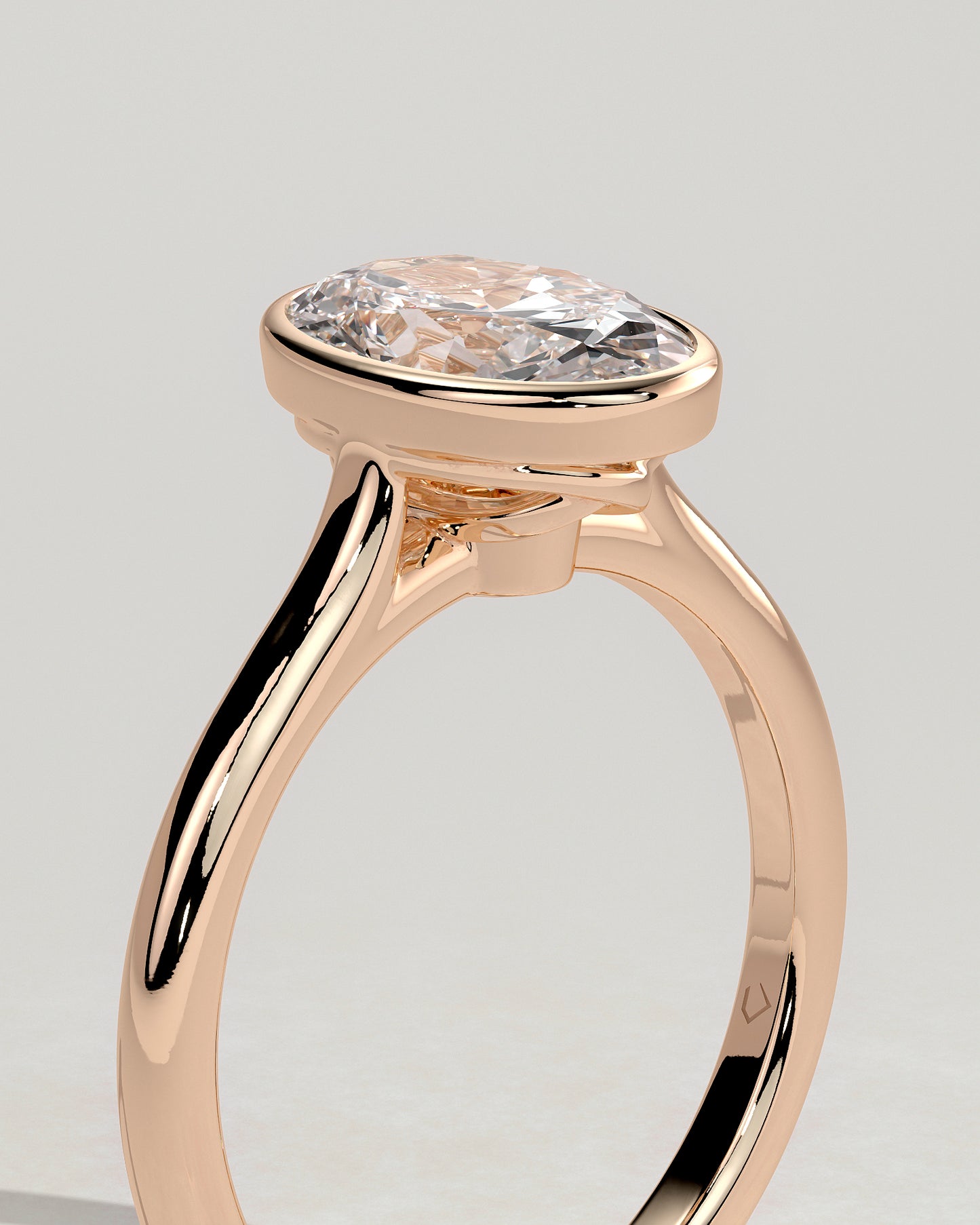Gemma - Oval Bezel Solitaire with Twisted Gallery Engagement Ring - Rose Gold - Rose Gold 2ct
