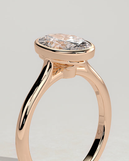Gemma - Oval Bezel Solitaire with Twisted Gallery Engagement Ring - Rose Gold