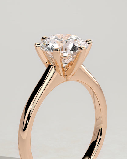 Gabrielle - Round Claw Solitaire with Square Tips and Solid Cathedral High Setting Engagement Ring - Rose Gold