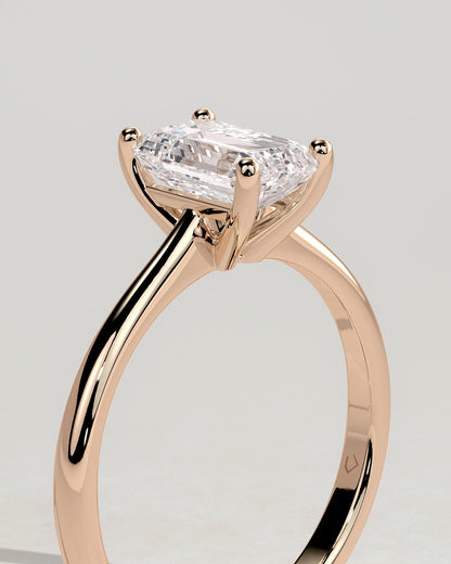 Freya - Emerald Claw Solitaire with Tapered Band and Cathedral Low Setting Engagement Ring - Rose Gold