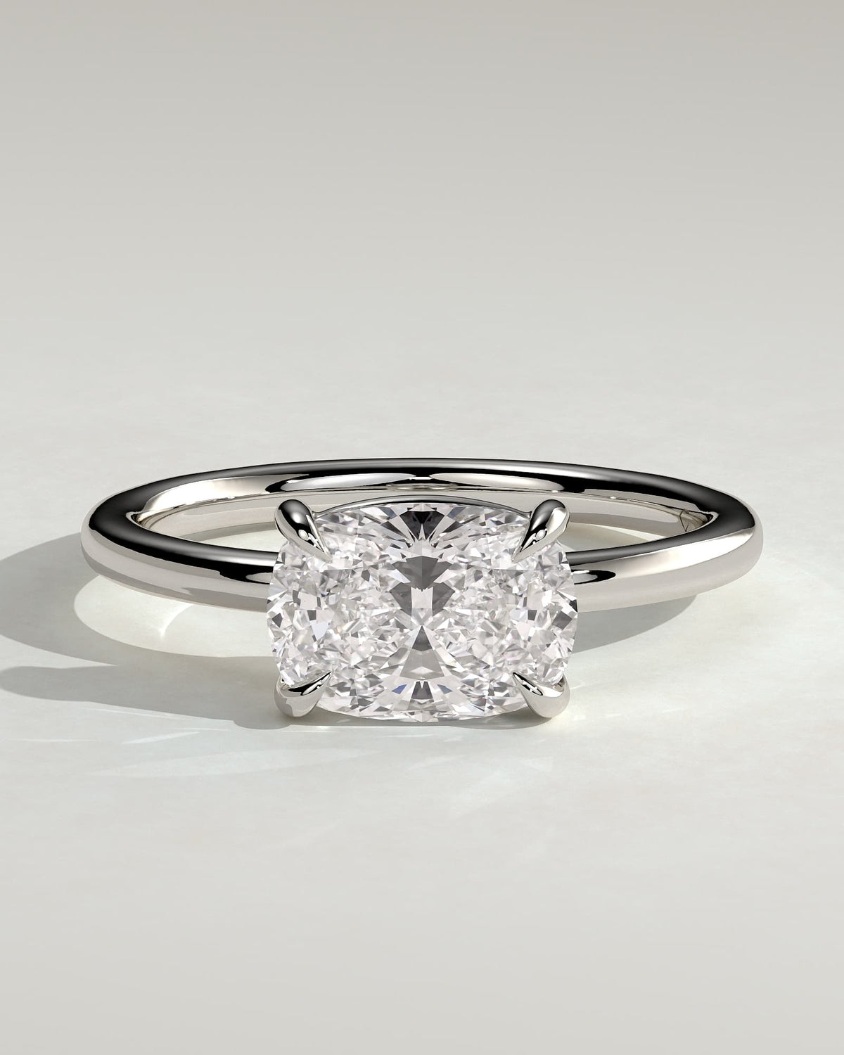 Fiona - Elongated Cushion East West Claw Solitaire with Raised Basket Gallery Engagement Ring - White Gold
