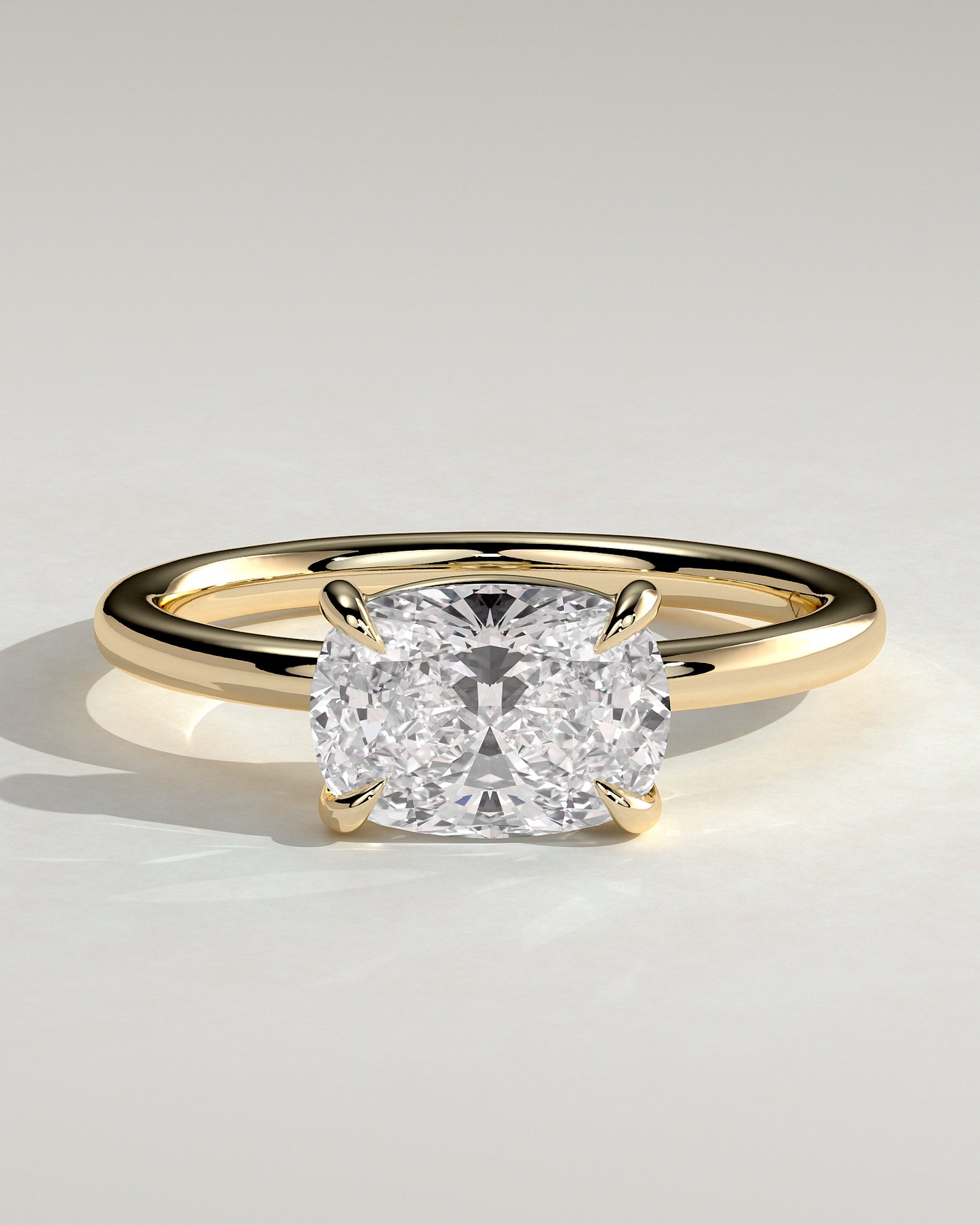 Fiona - Elongated Cushion East West Claw Solitaire with Raised Basket Gallery Engagement Ring - Yellow Gold - Yellow Gold 2ct