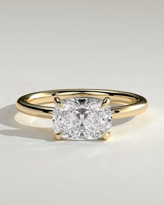Fiona - Elongated Cushion East West Claw Solitaire with Raised Basket Gallery Engagement Ring - Yellow Gold - Yellow Gold 2ct
