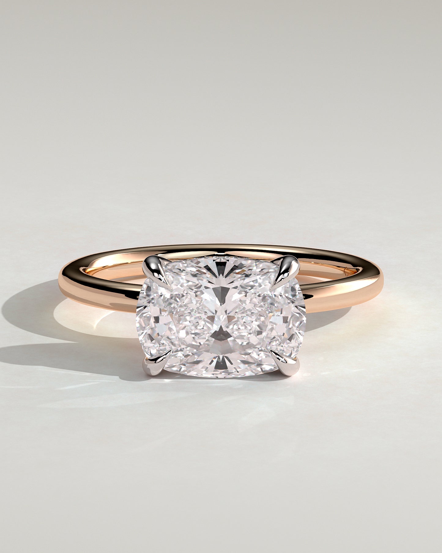 Frida - Elongated Cushion East West Claw Solitaire with Hidden Halo Engagement Ring - Rose Two-Tone