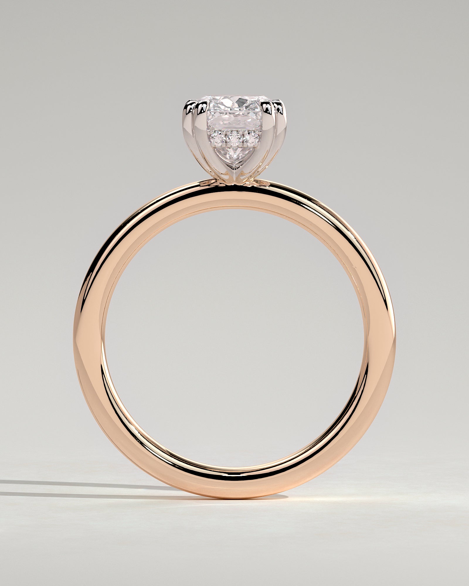 Aubrey - Elongated Cushion Double Claw Solitaire with Hidden Halo Engagement Ring - Rose Two-Tone - Rose Two-Tone 2ct