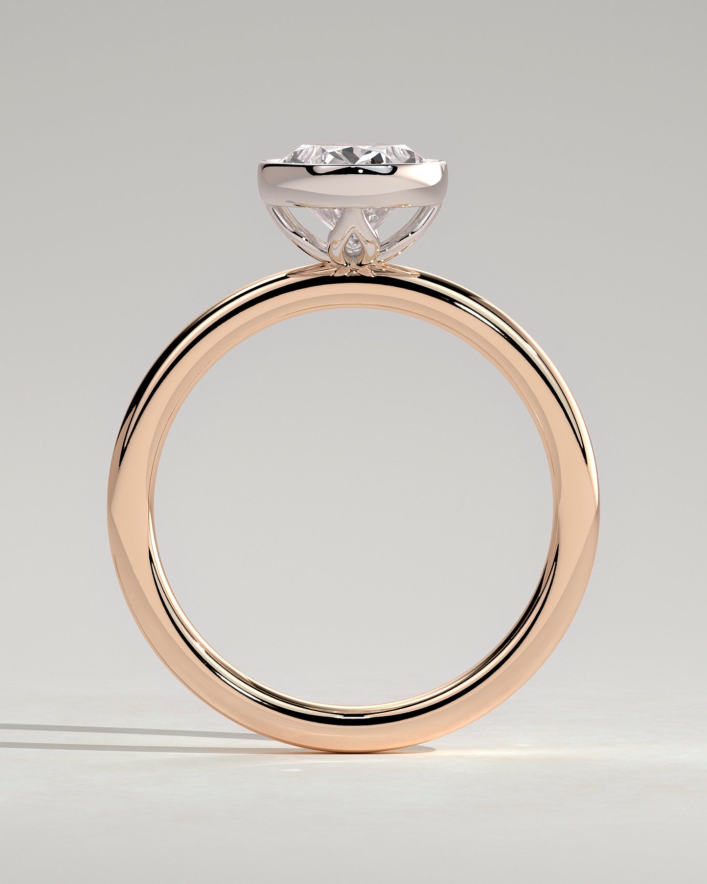 Armani - Oval Bezel Solitaire with Petal Gallery Engagement Ring - Rose Two-Tone - Rose Two-Tone 2ct