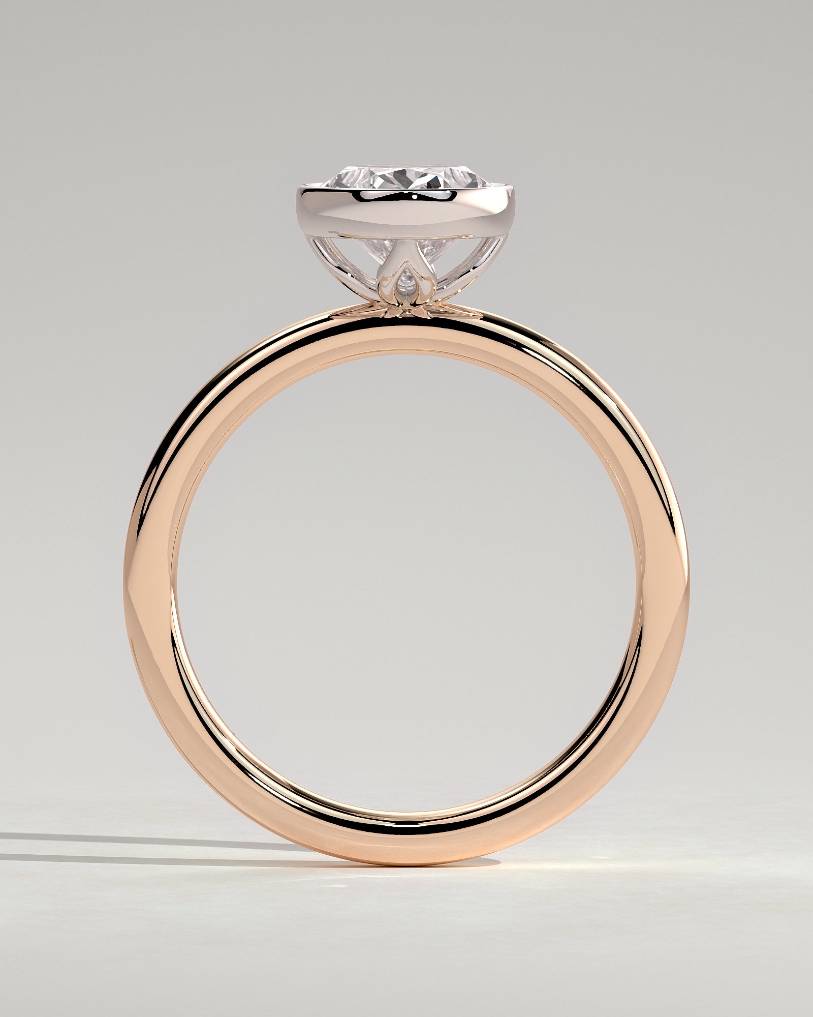 Armani - Oval Bezel Solitaire with Petal Gallery Engagement Ring - Rose Two-Tone - Rose Two-Tone 2ct