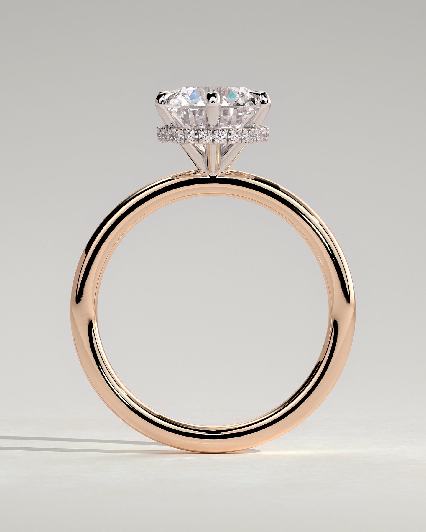 Aria - Round Claw Solitaire with Wrap Around Hidden Halo Engagement Ring - Rose Two-Tone - Rose Two-Tone 2ct
