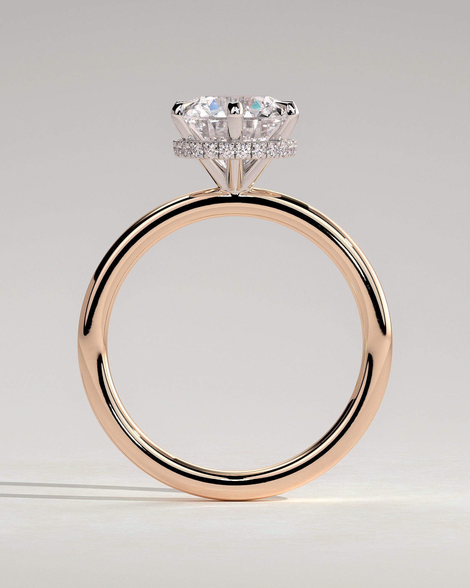 Aria - Round Claw Solitaire with Wrap Around Hidden Halo Engagement Ring - Rose Two-Tone - Rose Two-Tone 2ct