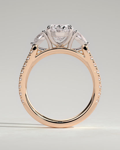 Arabella - Oval Claw Trilogy with Pear Side Stones and Pave Band Engagement Ring - Rose Two-Tone - rose two-tone - Lara Jewels
