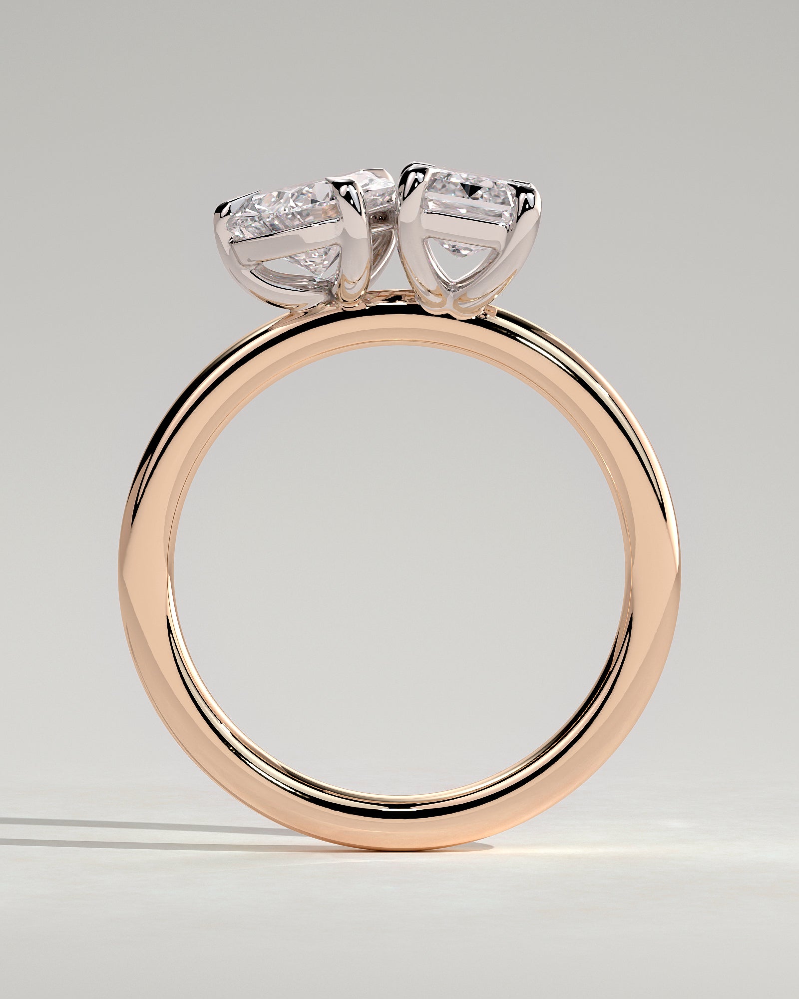 Amor - Pear and Emerald Claw Toi et Moi Engagement Ring - Rose Two-Tone - Rose Two-Tone 2ct