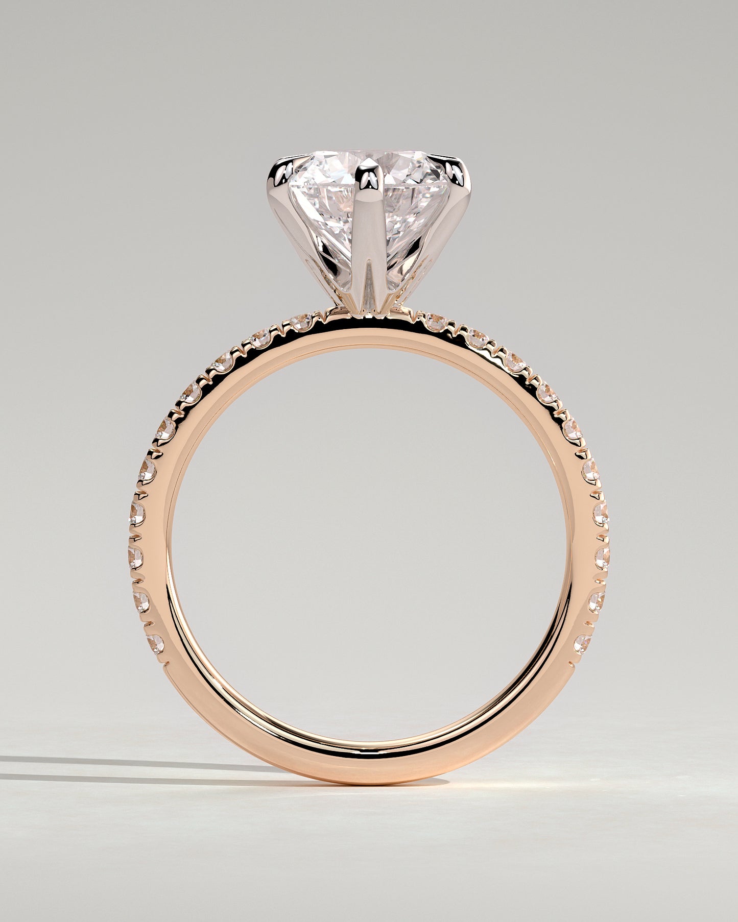 Alexandria - Round Claw Solitaire with Pave Band Engagement Ring - Rose Two-Tone - Rose Two-Tone 2ct