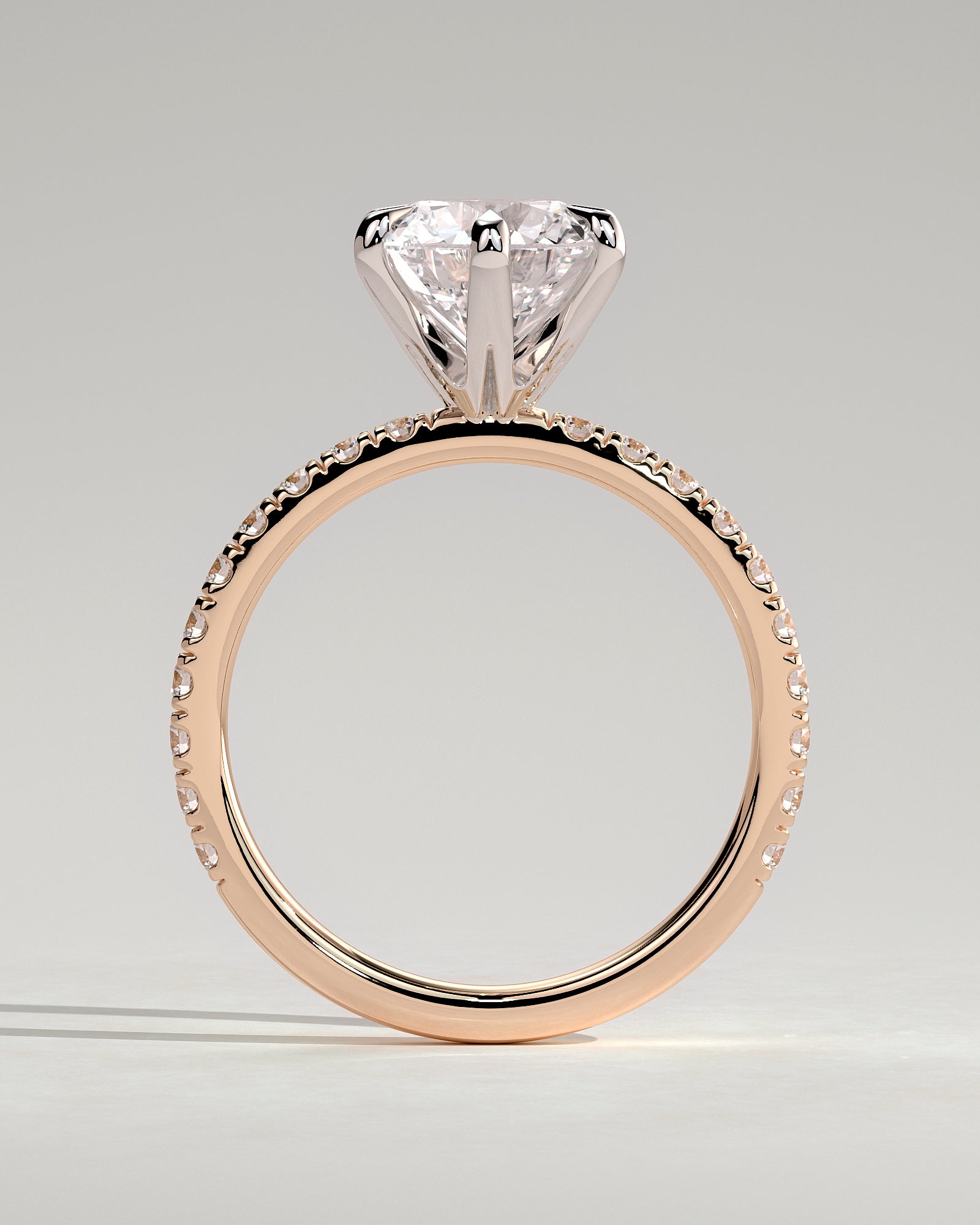 Alexandria - Round Claw Solitaire with Pave Band Engagement Ring - Rose Two-Tone - Rose Two-Tone 2ct