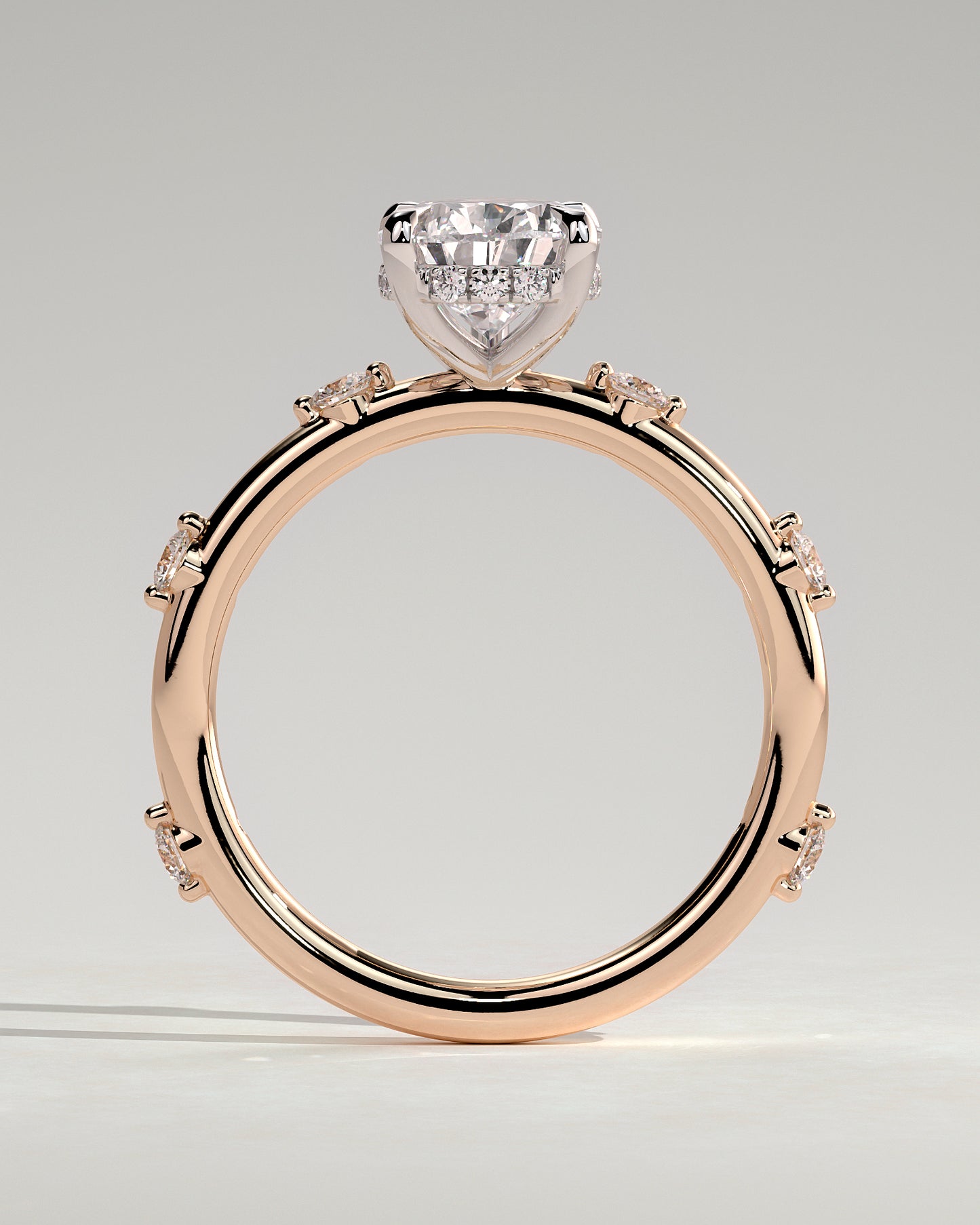 Amora - Pear Claw Solitaire with 6 Spaced Round Accent Stones and Hidden Halo Engagement Ring - Rose Two-Tone - Rose Two-Tone 2ct