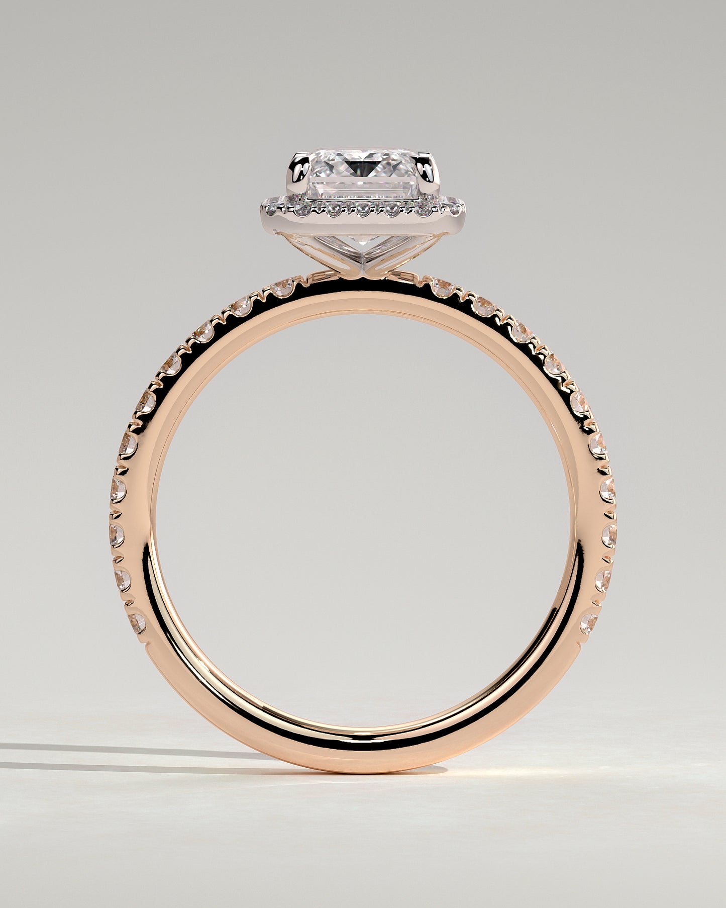 Analyce - Emerald Claw Solitaire with Halo and Pave Band Engagement Ring - Rose Two-Tone - Rose Two-Tone 2ct