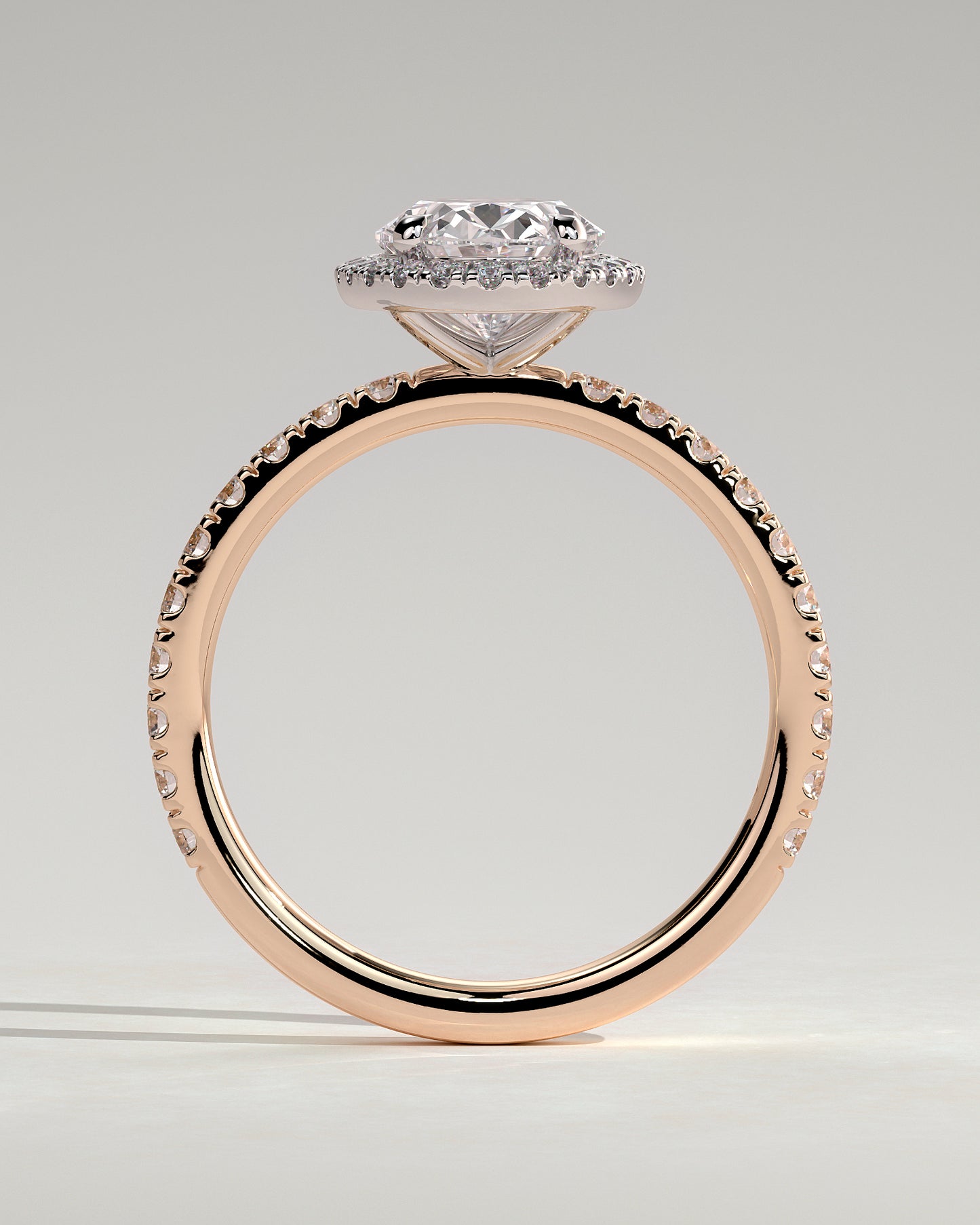 Aurora - Oval Claw Solitaire with Halo and Pave Band Engagement Ring - Rose Two-Tone - Rose Two-Tone 2ct