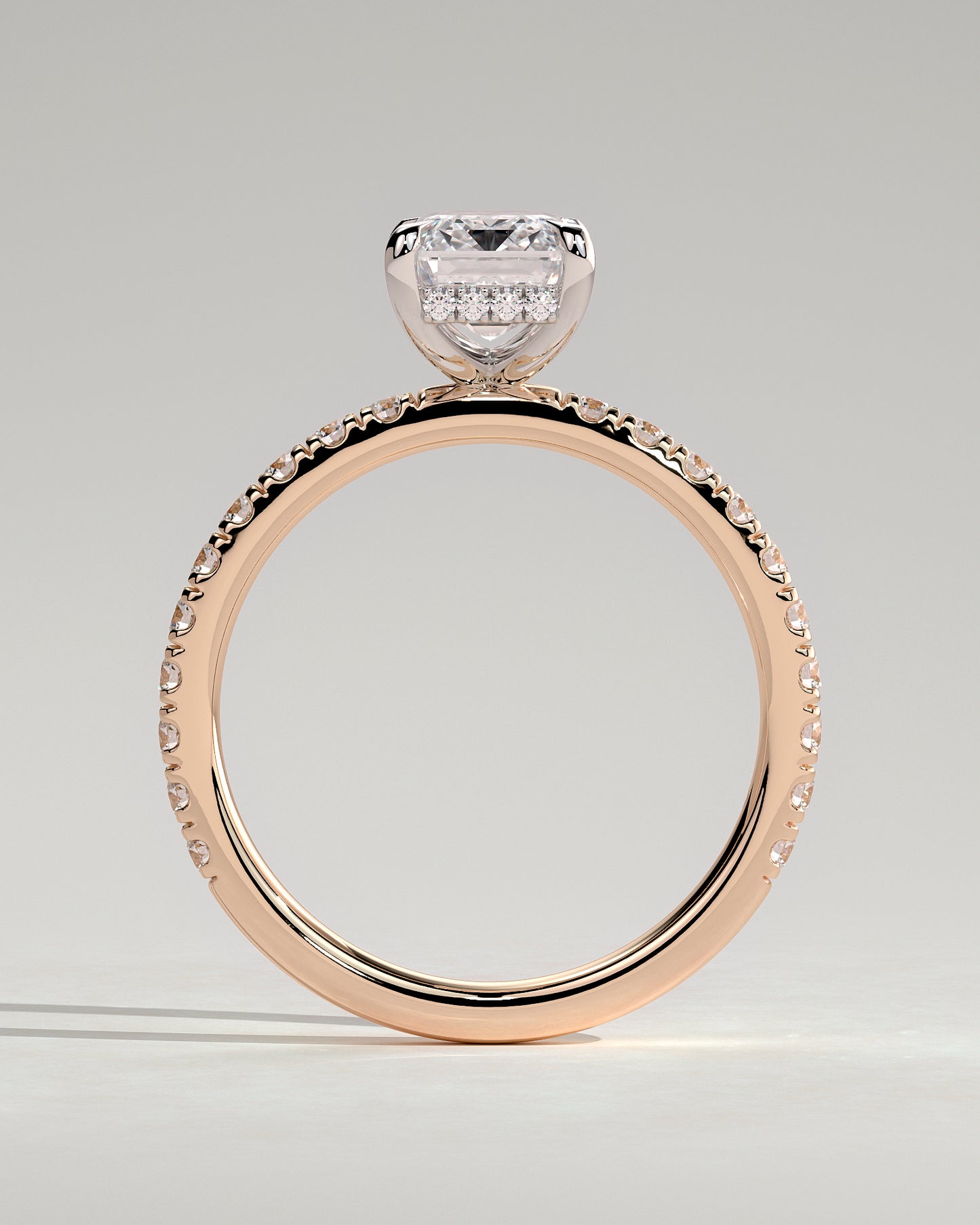 Gwyneth - Emerald Claw Solitaire with Hidden Halo and Pave Band Engagement Ring - Rose Two-Tone - Rose Two-Tone 2ct