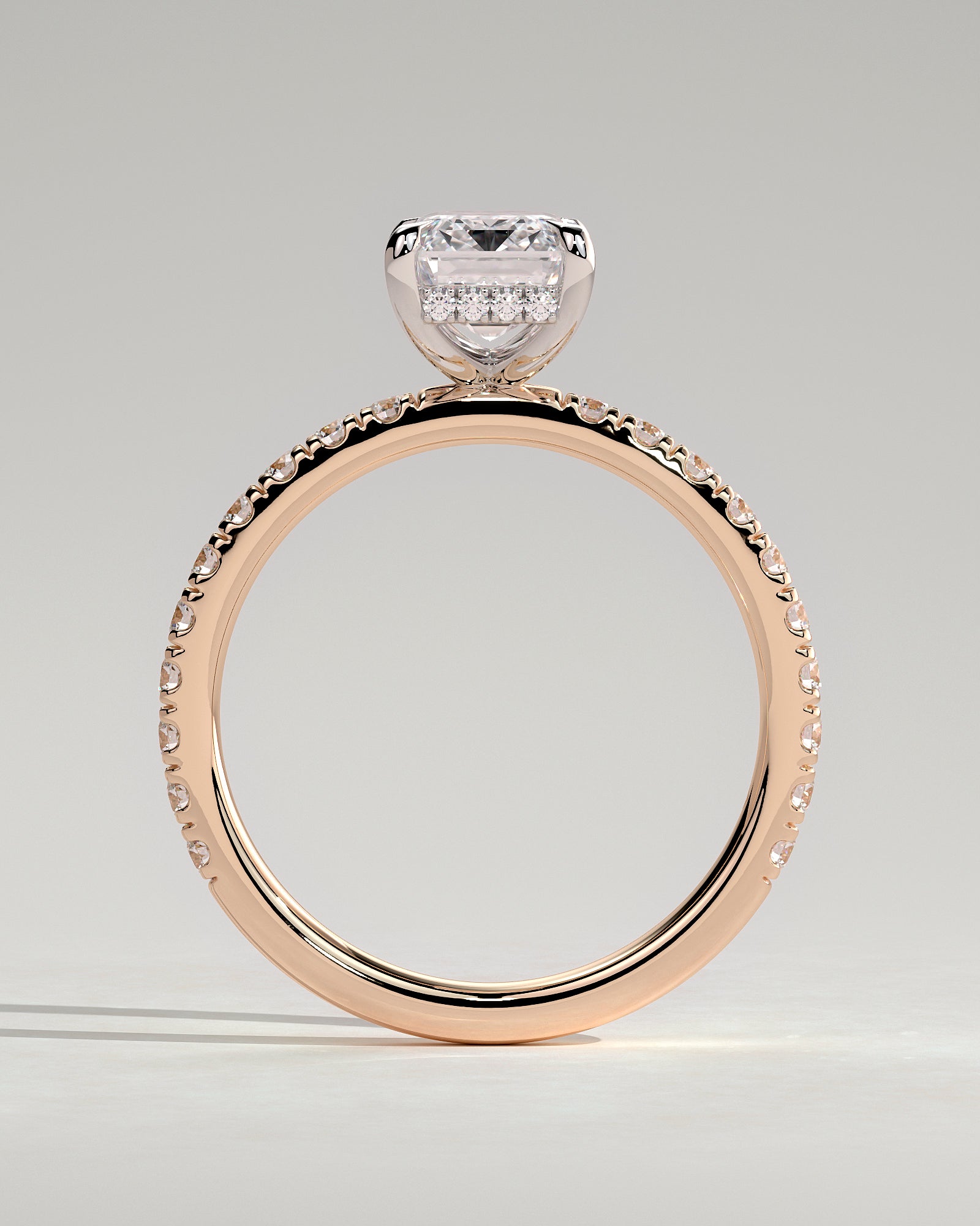 Gwyneth - Emerald Claw Solitaire with Hidden Halo and Pave Band Engagement Ring - Rose Two-Tone - Rose Two-Tone 2ct