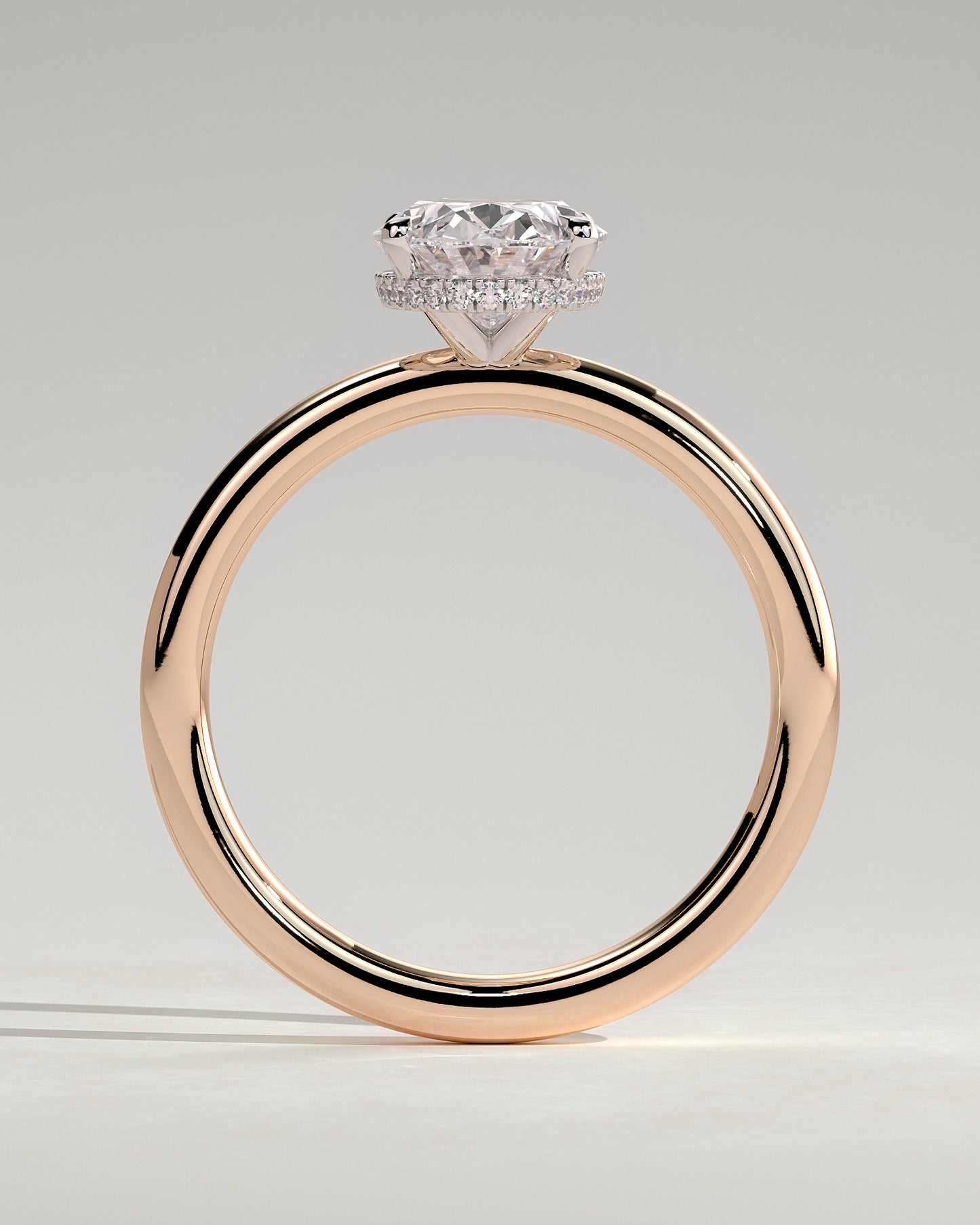 Cecilia - Oval Claw Solitaire with Wrap Around Hidden Halo Engagement Ring - Rose Two-Tone - Rose Two-Tone 2ct