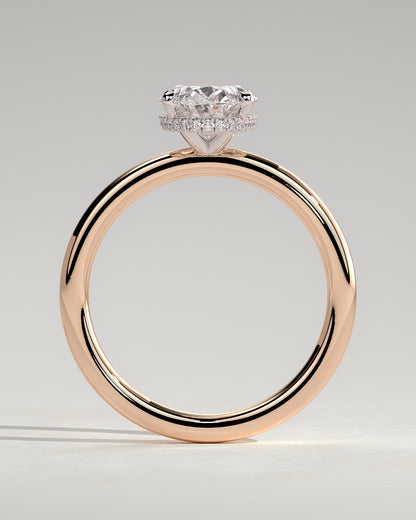 Cecilia - Oval Claw Solitaire with Wrap Around Hidden Halo Engagement Ring - Rose Two-Tone