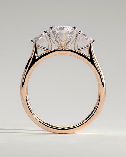 Hannah - Marquise Claw Trilogy with Pear Side Stones and Hidden Halo Engagement Ring - Rose Two-Tone