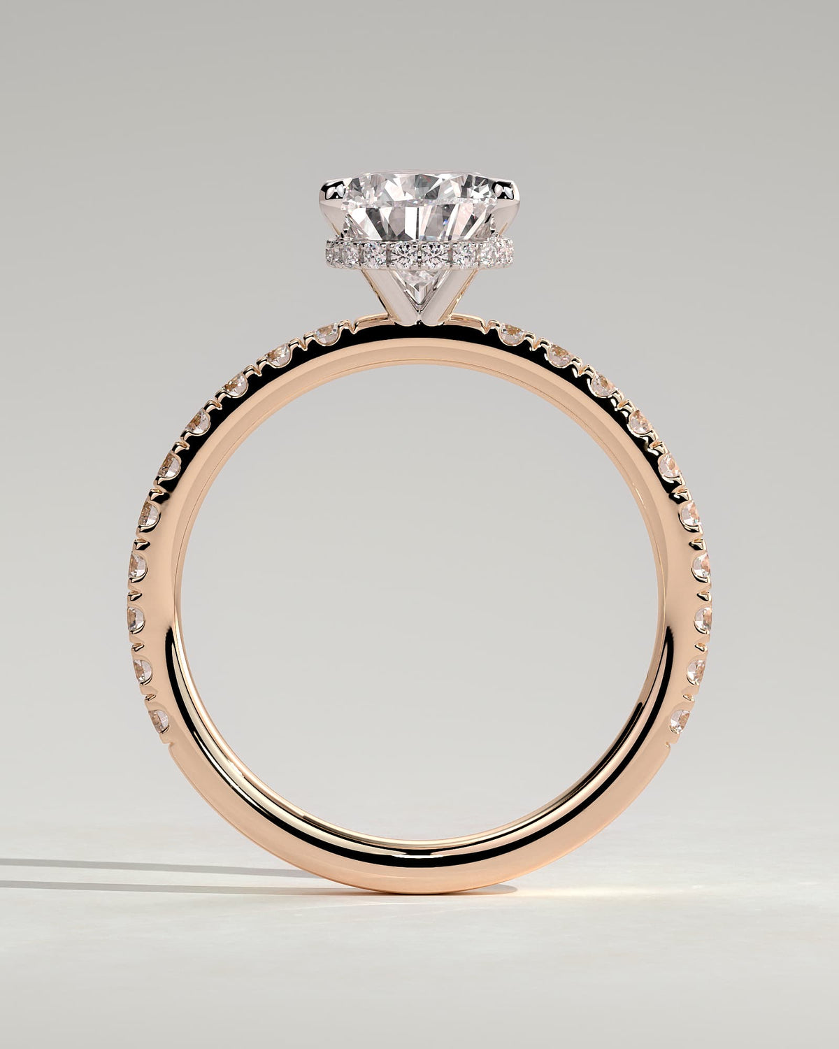 Keira - Pear Claw Solitaire with Wrap Around Hidden Halo and Pave Band Engagement Ring - Rose Two-Tone