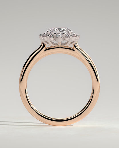 Arielle - Oval Claw Solitaire with Sunburst Halo and Cathedral High Setting Engagement Ring - Rose Two-Tone - rose two-tone - Lara Jewels