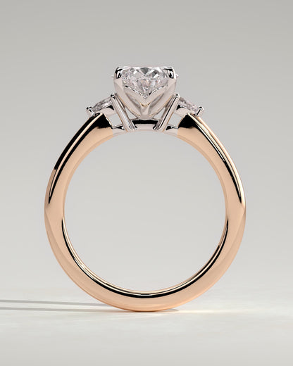 Elena - Oval Claw Trilogy with Pear Side Stones and Tulip Detail Engagement Ring - Rose Two-Tone