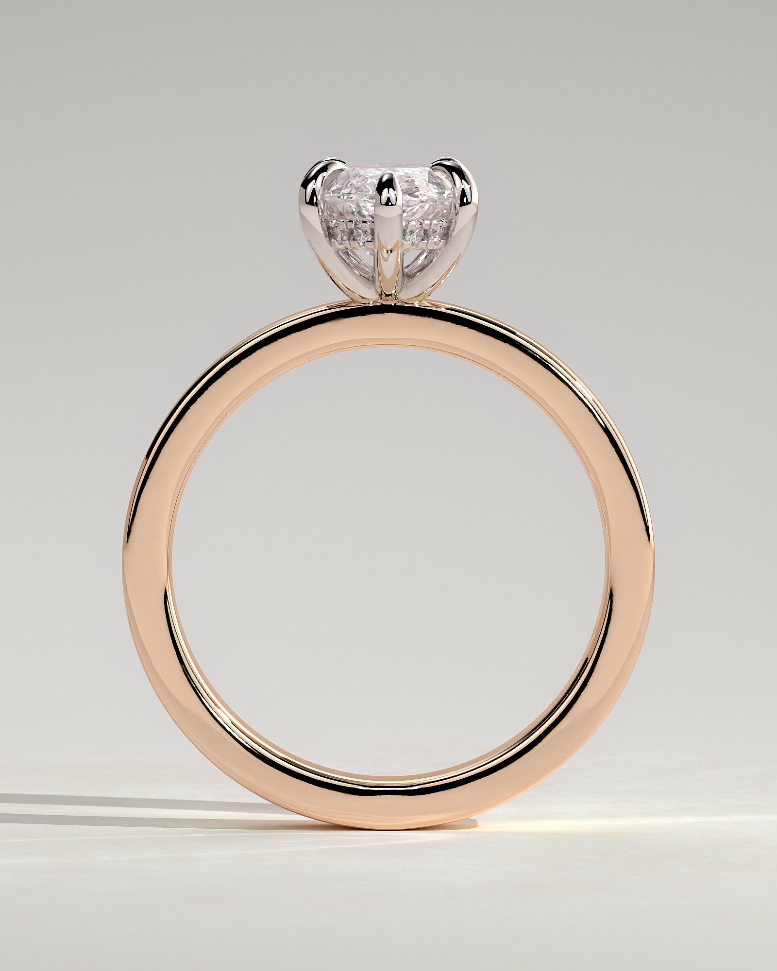 Aisha - Marquise Claw Solitaire with Flat Cigar Band and Hidden Halo Engagement Ring - Rose Two-Tone - Rose Two-Tone 2ct