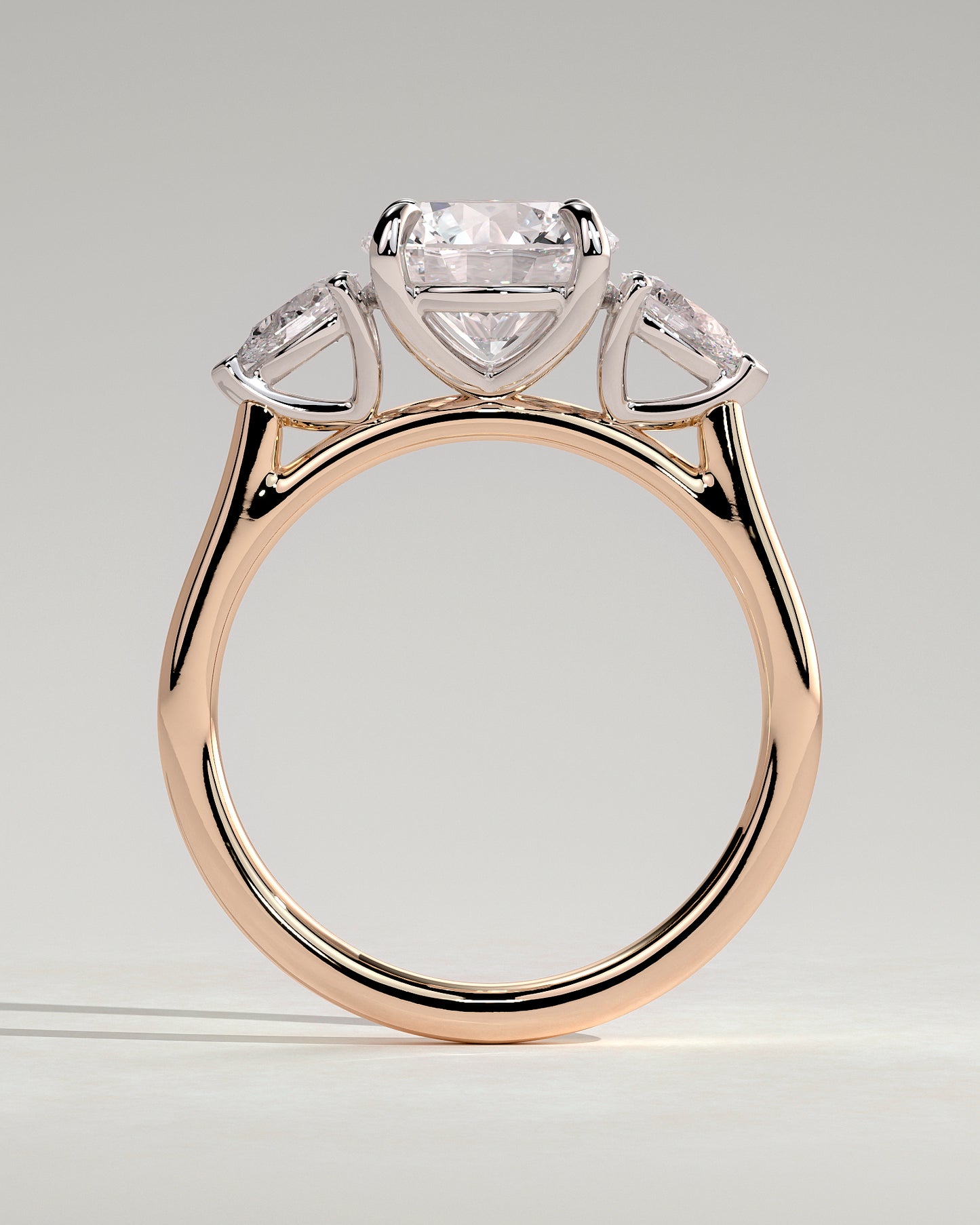 Arya - Round Claw Trilogy with Pear Side Stones and Cathedral Setting Engagement Ring - Rose Two-Tone - Rose Two-Tone 2ct