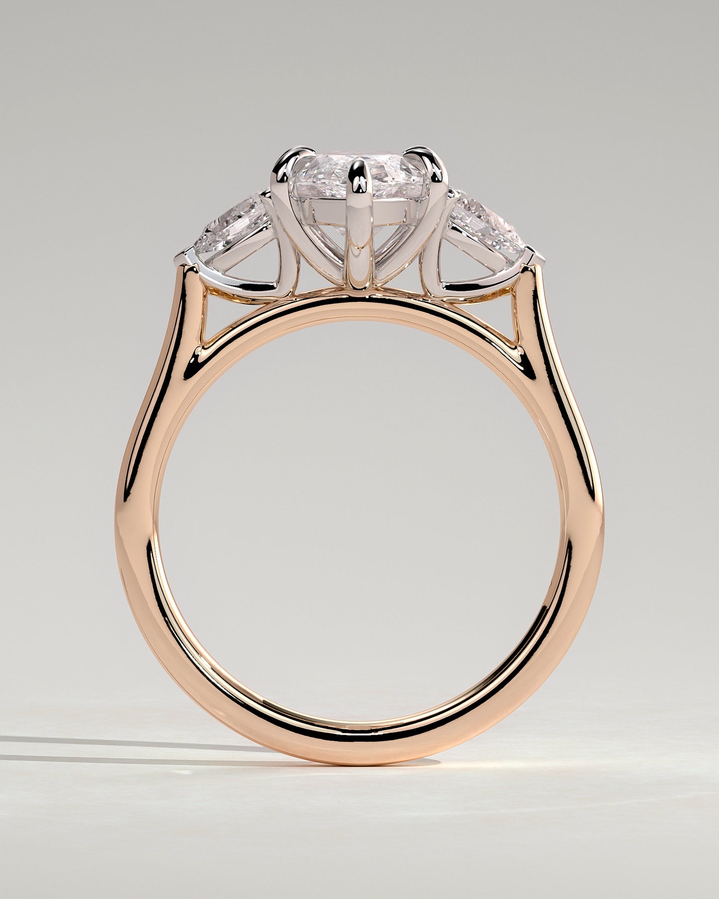 Chantelle - Marquise Claw Trilogy with Pear Side Stones and Cathedral Setting Engagement Ring - Rose Two-Tone - Rose Two-Tone 2ct