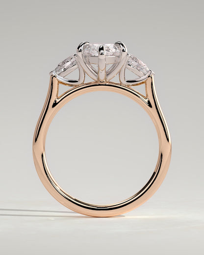 Chantelle - Marquise Claw Trilogy with Pear Side Stones and Cathedral Setting Engagement Ring - Rose Two-Tone