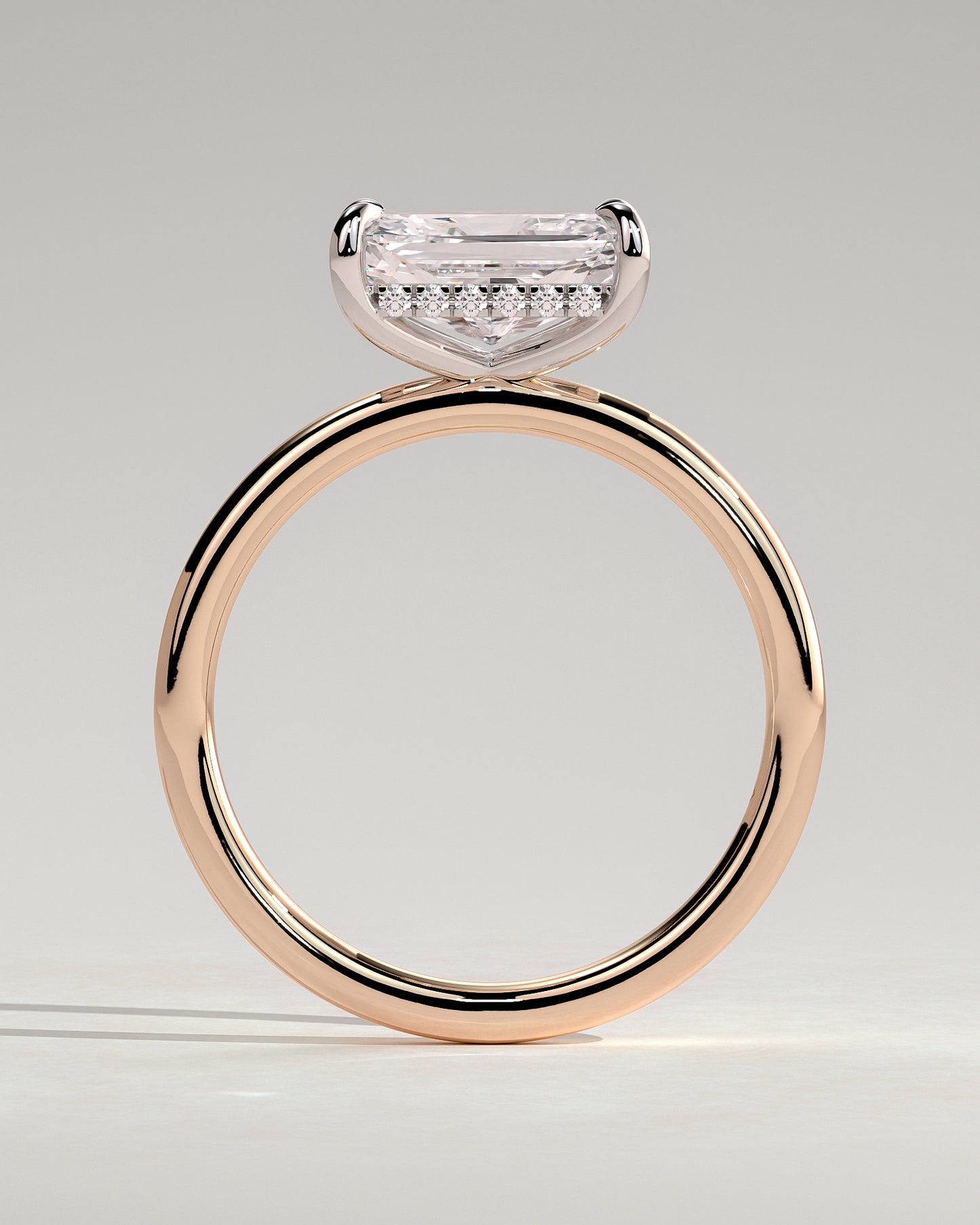Francene - Radiant East West Claw Solitaire with Hidden Halo Engagement Ring - Rose Two-Tone - Rose Two-Tone 2ct