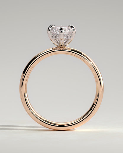 Gigi - Marquise Claw Solitaire with Cigar Band and Hidden Halo Engagement Ring - Rose Two-Tone