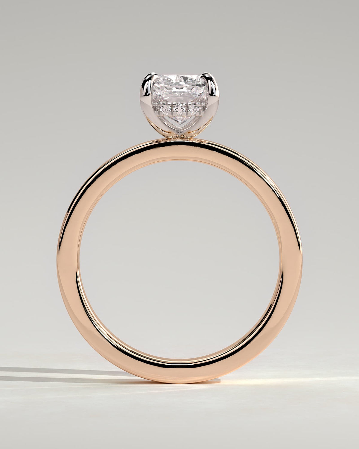 Kai - Elongated Cushion Claw Solitaire with Flat Cigar Band and Hidden Halo Engagement Ring - Rose Two-Tone