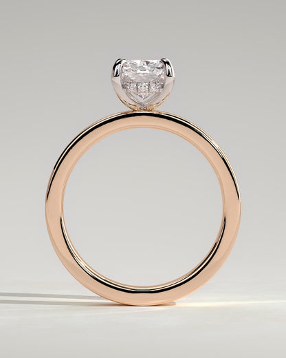 Kai - Elongated Cushion Claw Solitaire with Flat Cigar Band and Hidden Halo Engagement Ring - Rose Two-Tone