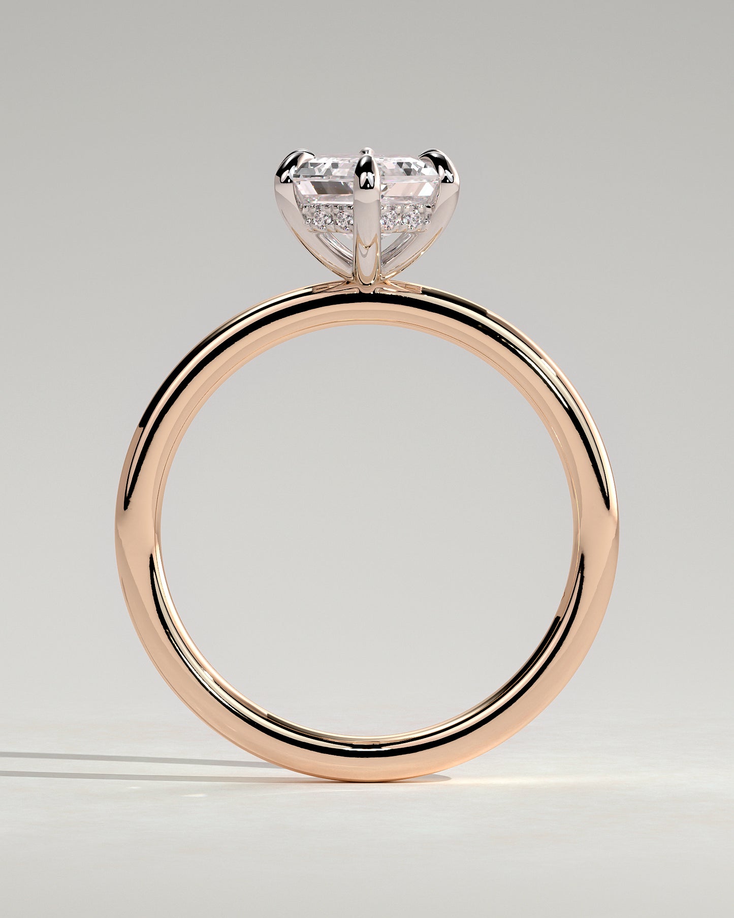 Delta - Elongated Hexagon Claw Solitaire with Hidden Halo Engagement Ring - Rose Two-Tone - Rose Two-Tone 2ct
