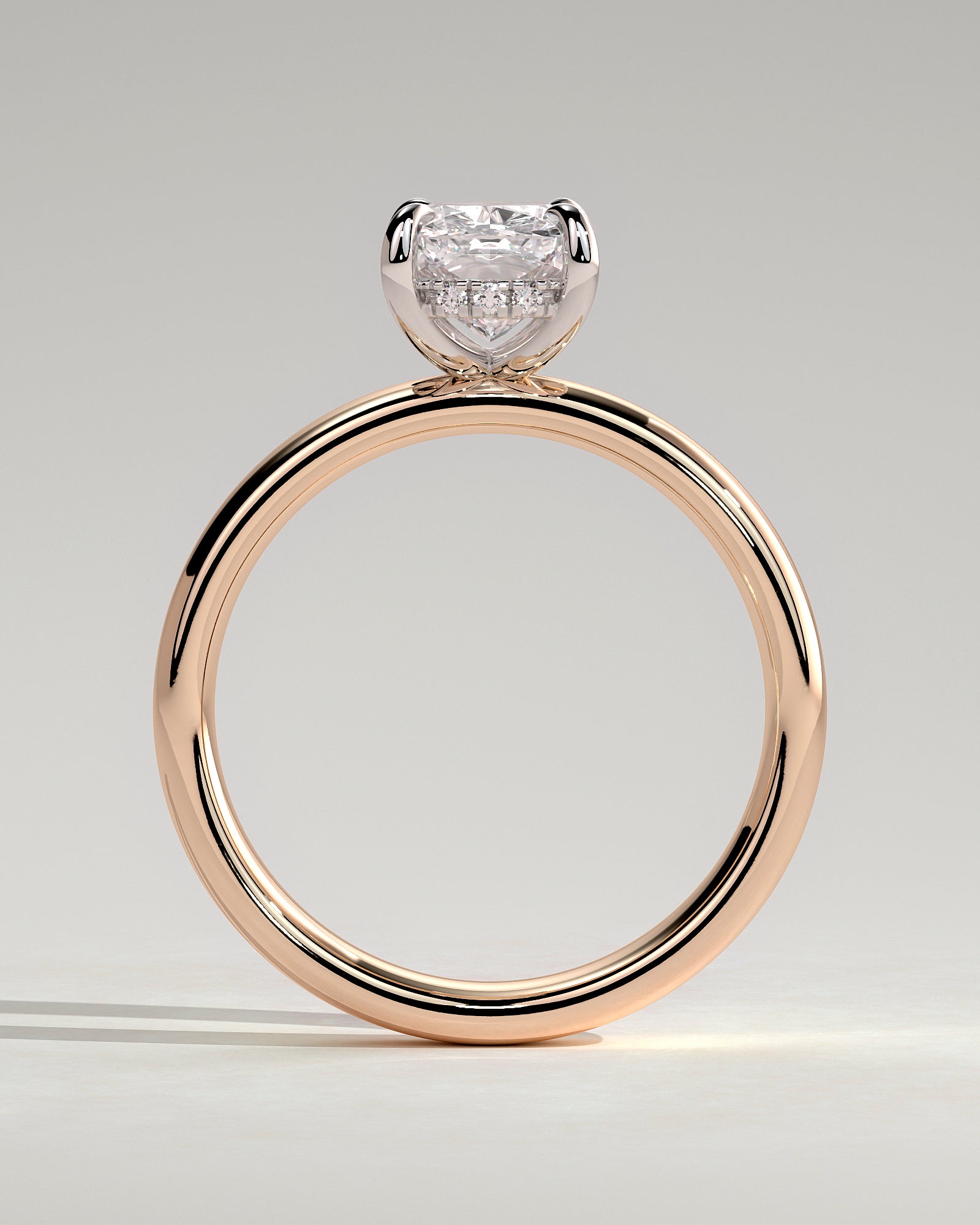 Cora - Elongated Cushion Claw Solitaire with Cigar Band and Hidden Halo Engagement Ring - Rose Two-Tone - Rose Two-Tone 2ct