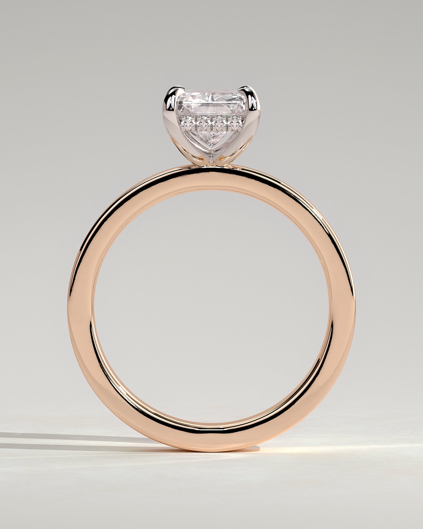 Aida - Radiant Claw Solitaire with Flat Cigar Band and Hidden Halo Engagement Ring - Rose Two-Tone - Rose Two-Tone 2ct