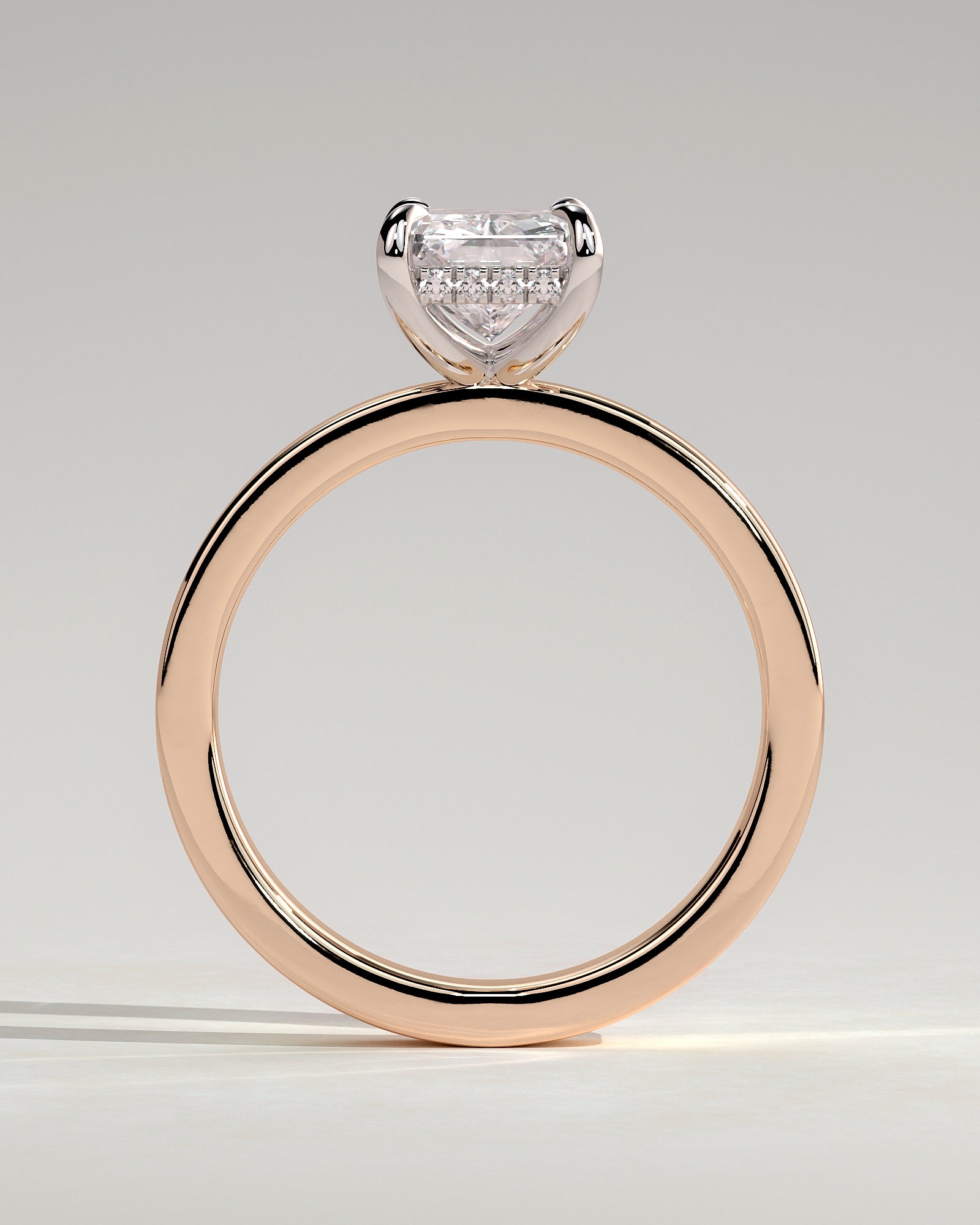 Aida - Radiant Claw Solitaire with Flat Cigar Band and Hidden Halo Engagement Ring - Rose Two-Tone - Rose Two-Tone 2ct