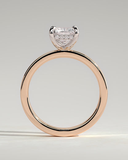 Aida - Radiant Claw Solitaire with Flat Cigar Band and Hidden Halo Engagement Ring - Rose Two-Tone - rose two-tone - Lara Jewels